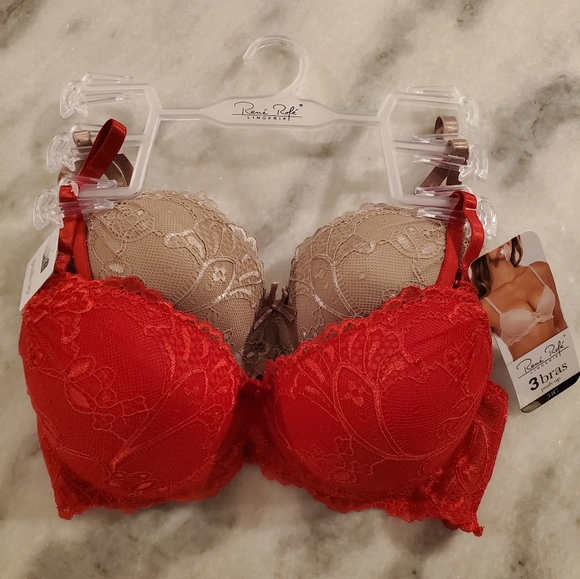 Rene Rofe Other - Rene Rofe Lingerie Push-Up Lace Red Nude Bra Bundle Size 34C